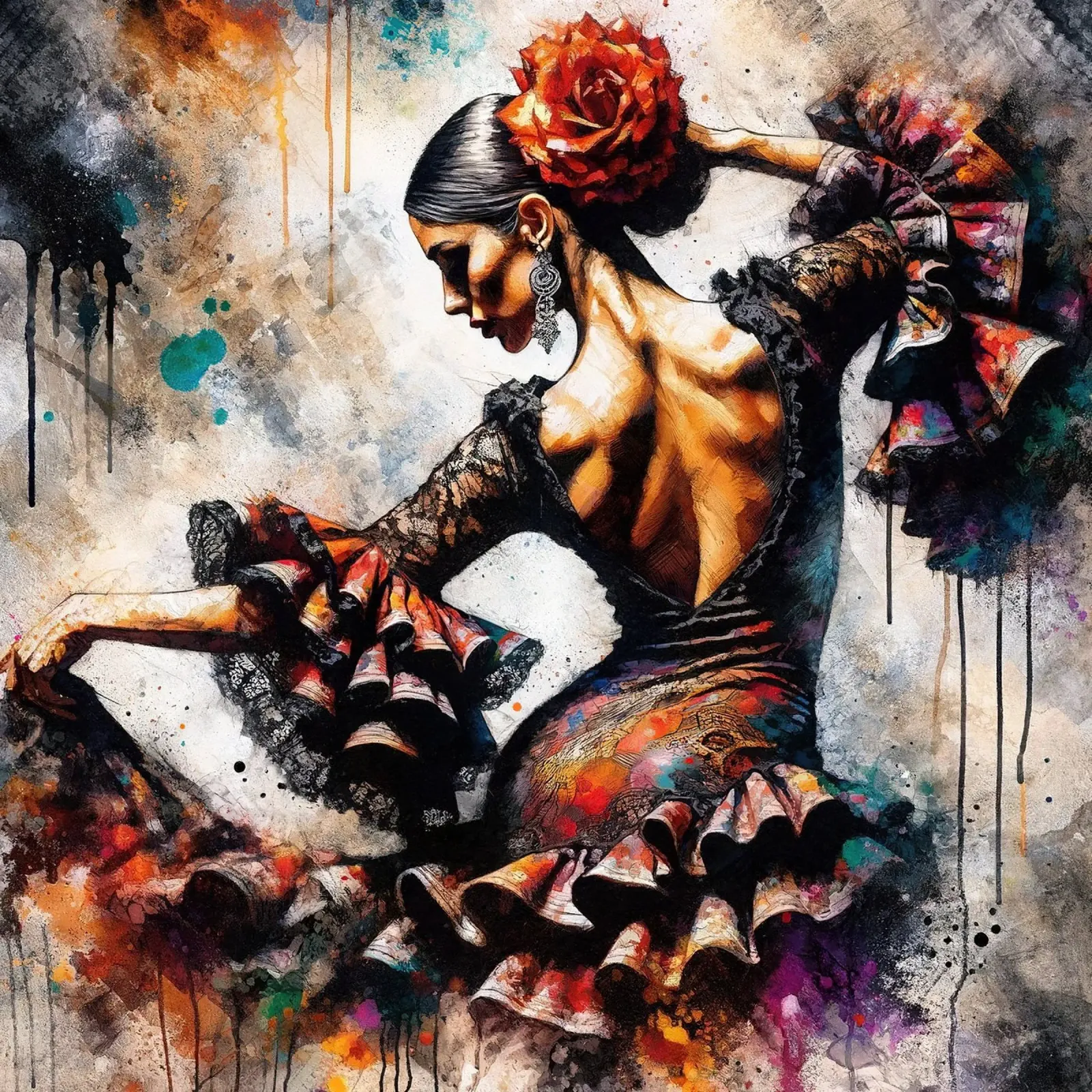 Watercolor Flamenco Dancer poster con telaio in legno da Chromatic Fusion Studio