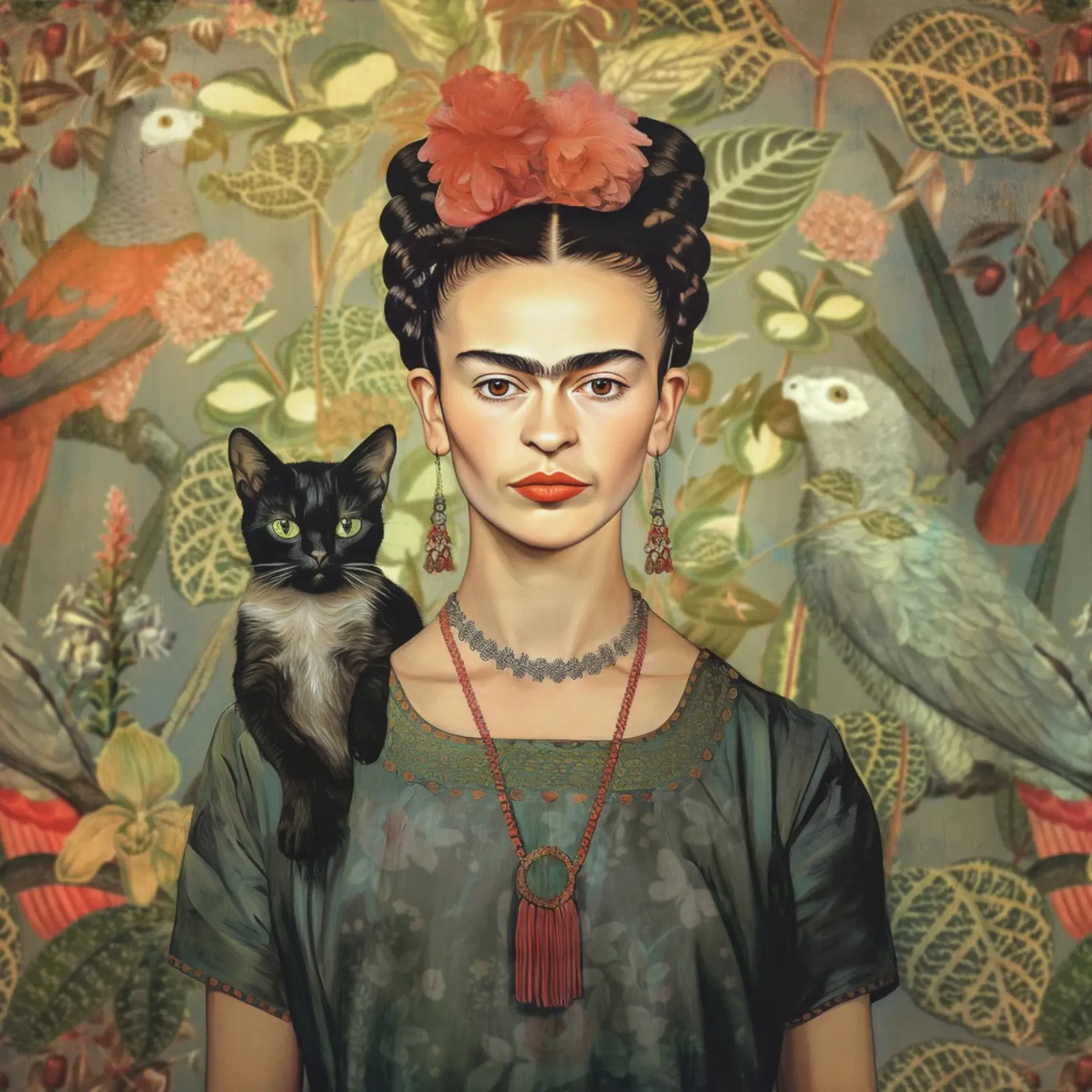 L'amore floreale di Frida per gli animali carta hahnemühle da Carinaprint