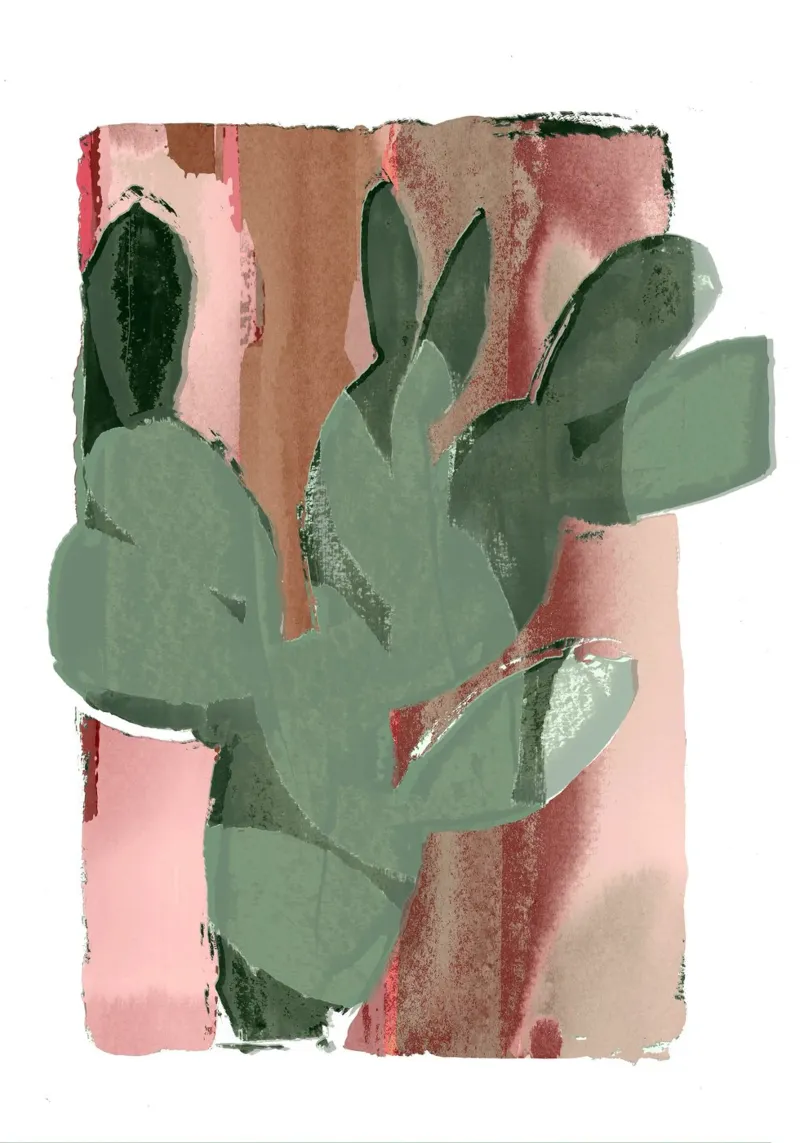 Cactus Green Pink 1 poster con telaio in legno da Casa Cartissi