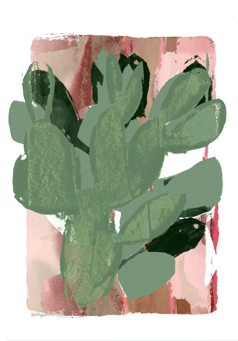 Cactus Green Pink 3 poster con telaio in legno da Casa Cartissi