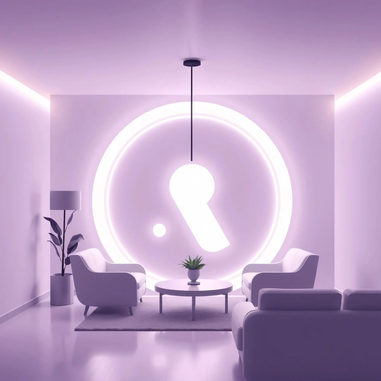 Modernes Wohnzimmer weiche lila Beleuchtung Poster von DesignDoodle