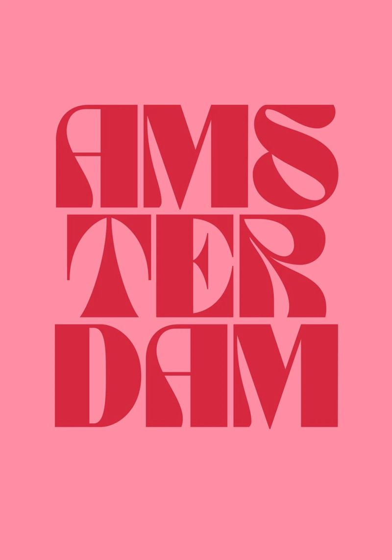 Amsterdam Reisen Rosa und Rot Typografie Poster von pdigitalprints