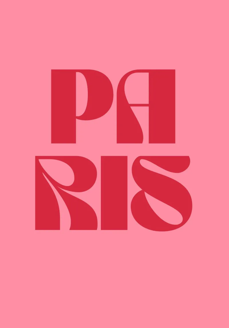 Viaggio a Parigi Tipografia rosa e rossa poster con telaio in legno da pdigitalprints