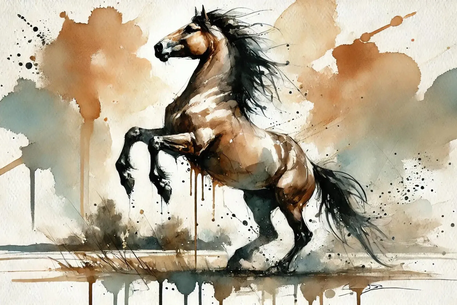 Fiery Horse Elegance poster with wooden frame by Chromatic Fusion Studio