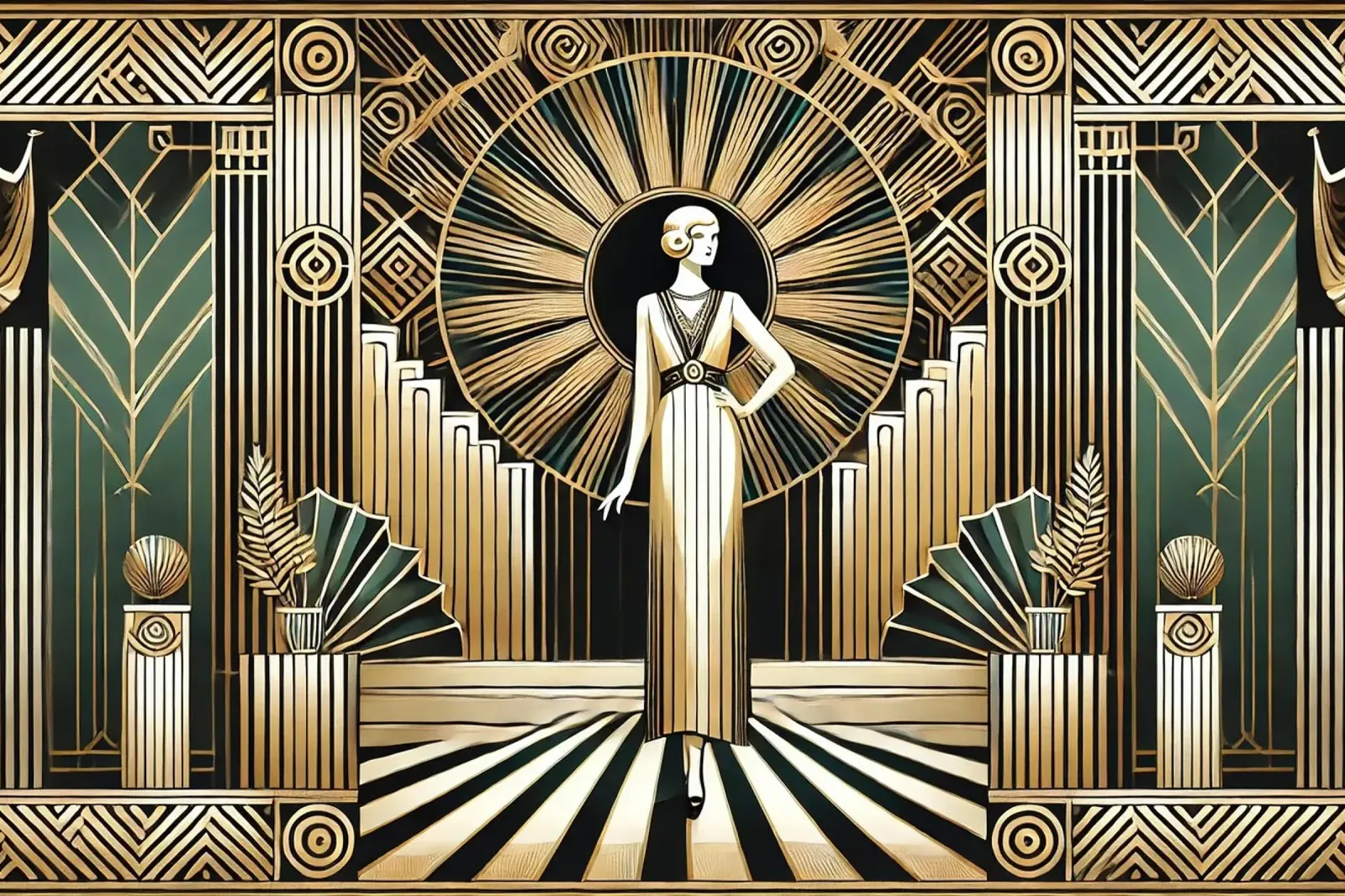Golden Twenties Flair in Art Deco poster with aluminum frame by Chromatic Fusion Studio