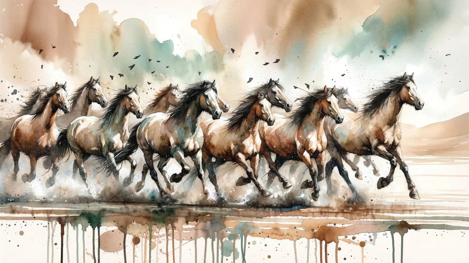Horses Galloping Watercolor poster by Chromatic Fusion Studio