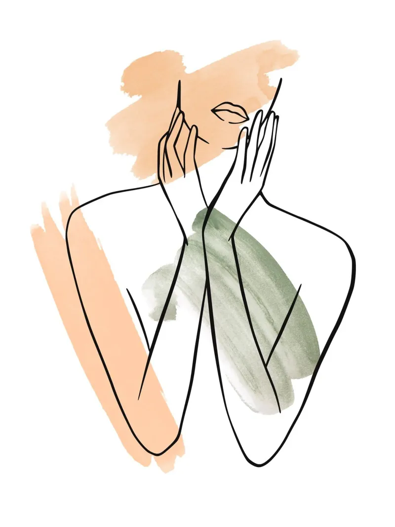 Donna nello stile della line art con pittura ad acquerello poster con telaio in plastica da ArtDesign by KBK