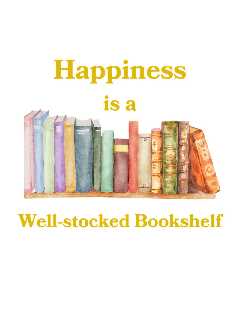 "Happiness is a well-stocked bookshelf" carta hahnemühle da FABOArt