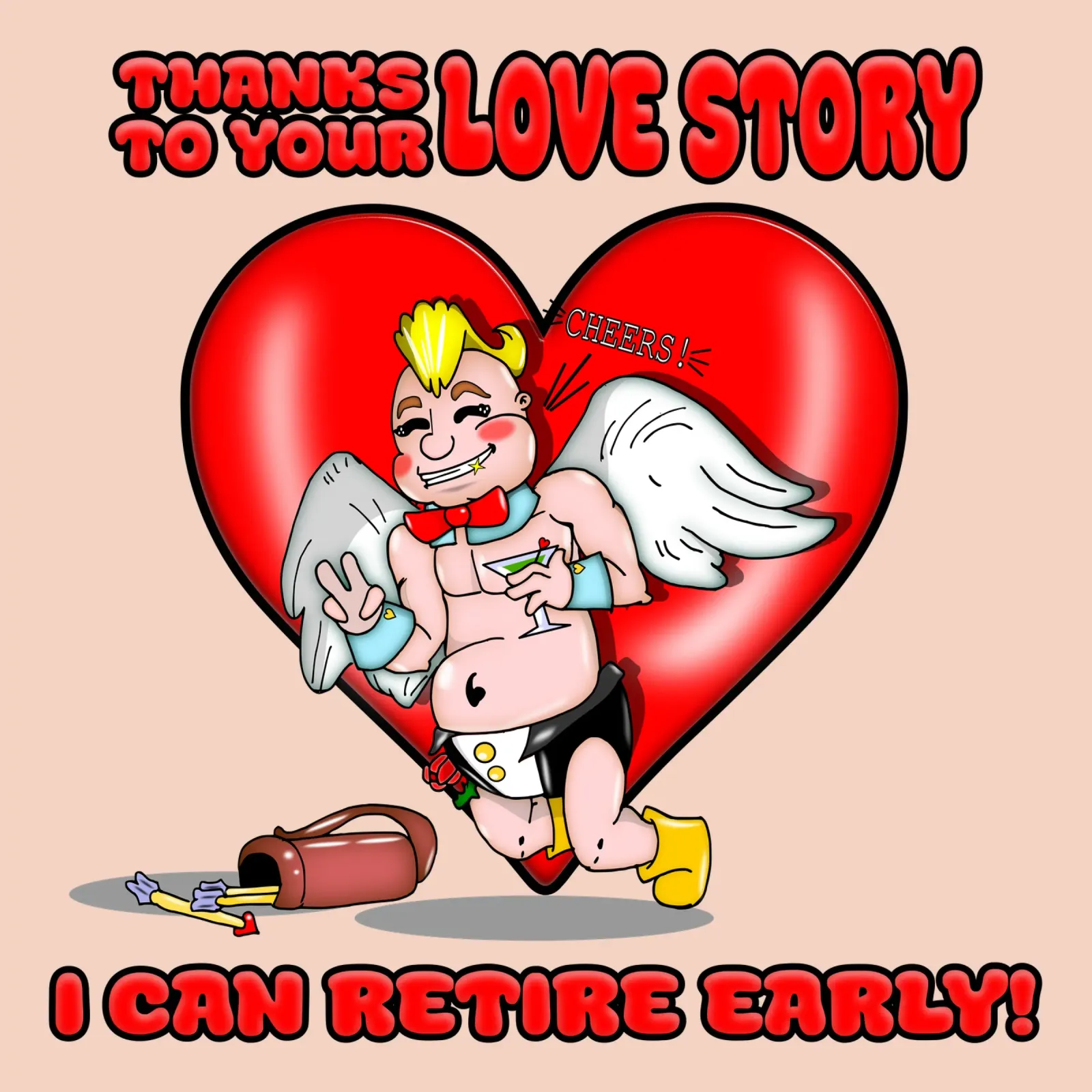 Funny Cupid's Early Retirement Valentine's Day Couple Design poster with wooden frame by sillyindustries