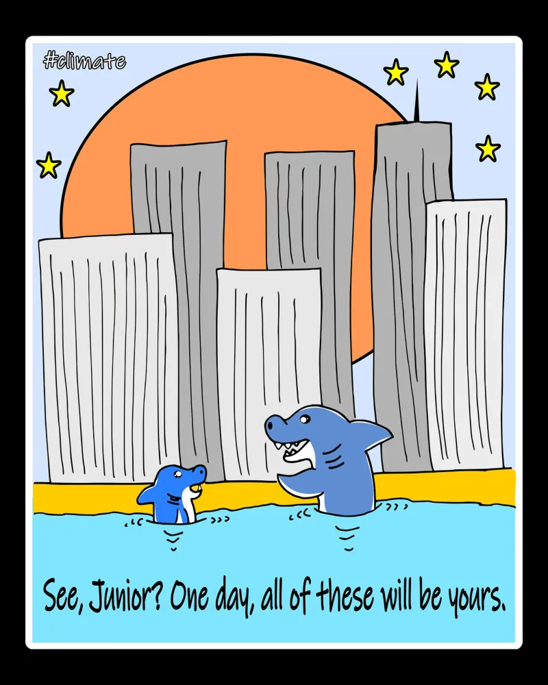Sharks and the Climate Change poster with plastic frame by sillyindustries