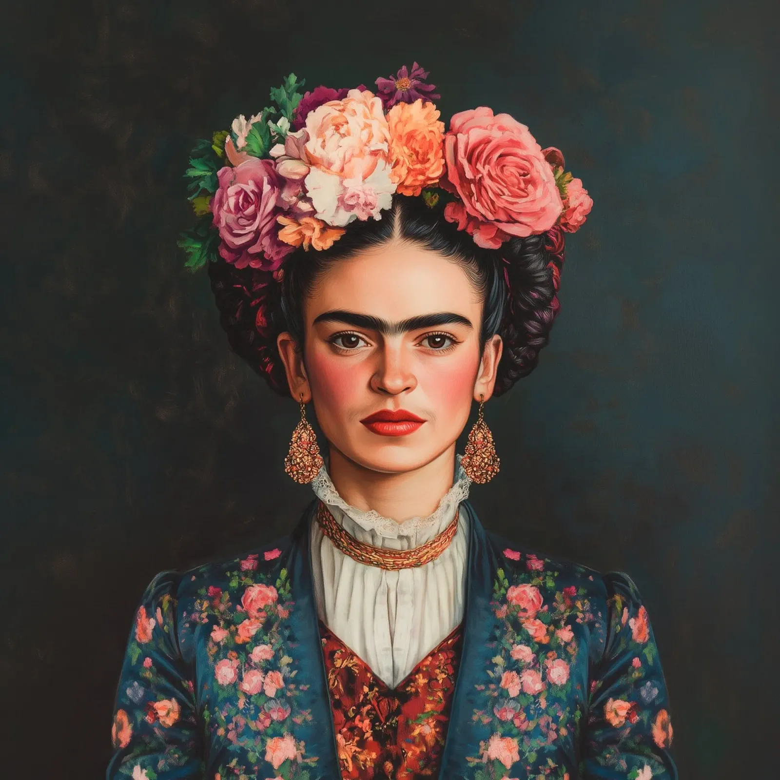 Frida Flowery folklore poster with plastic frame by Carinaprint