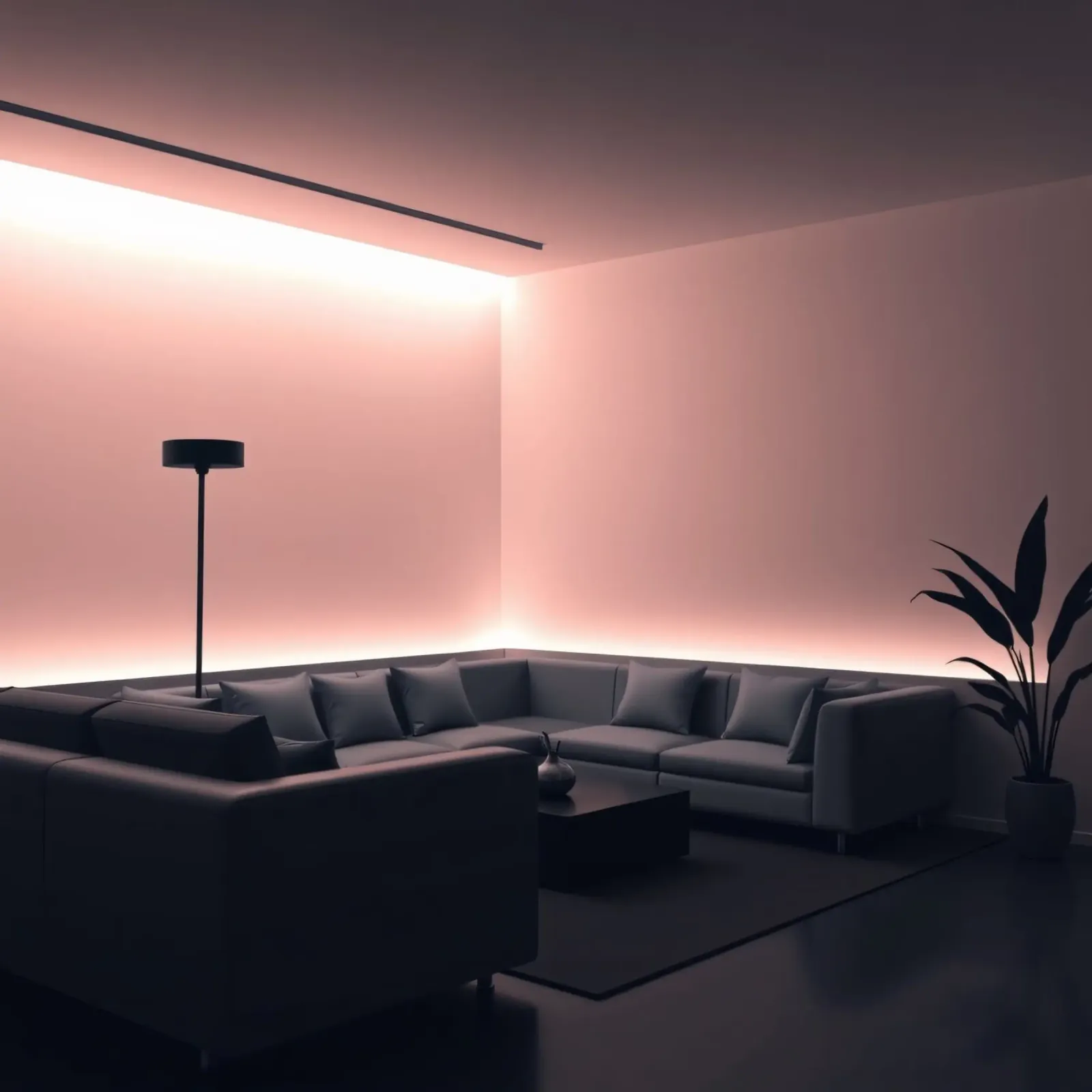 Modern living room with ambient lighting poster with plastic frame by DesignDoodle