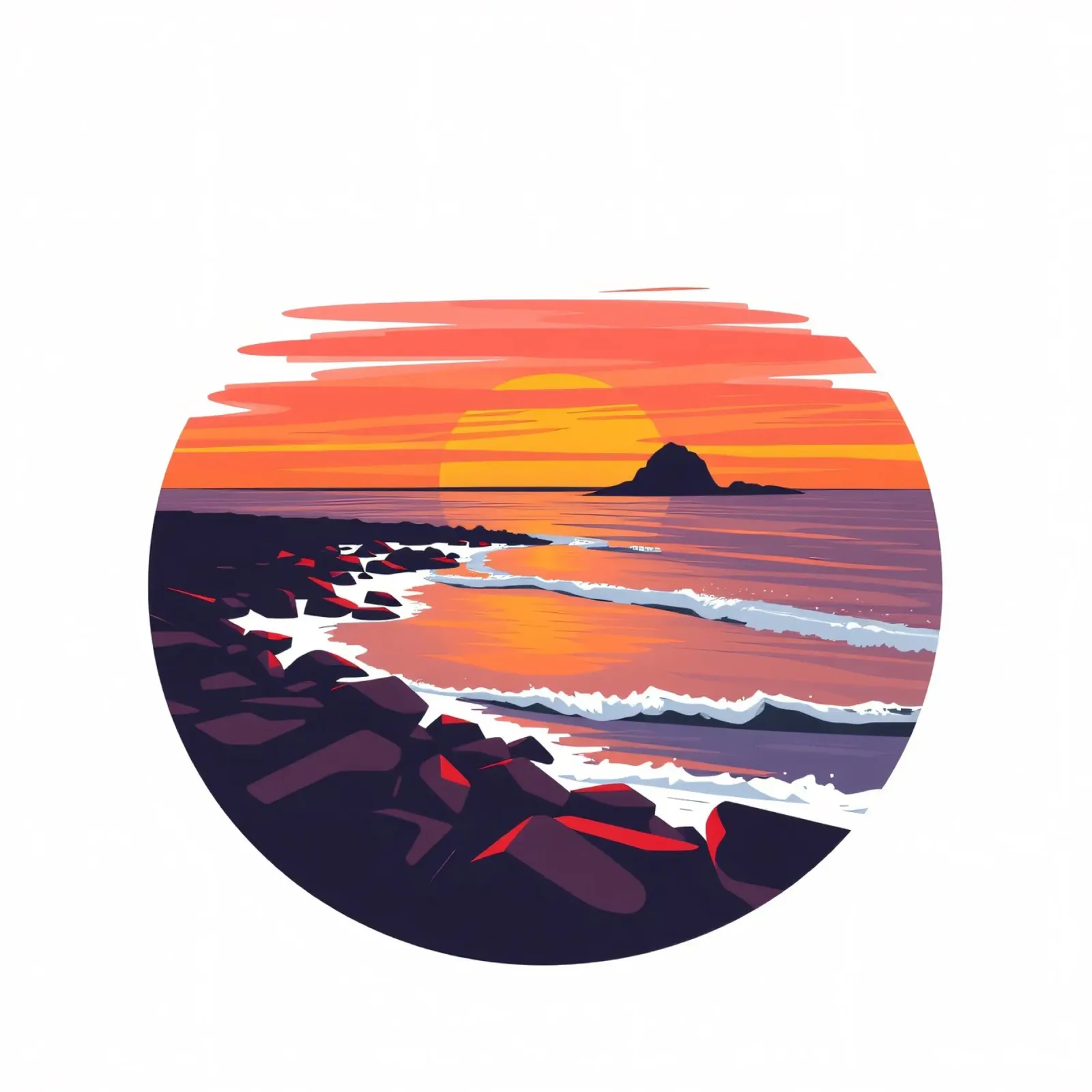Prachtige zonsondergang boven een rotsachtige kustlijn met zachte golven aluminium-dibond van DesignDoodle