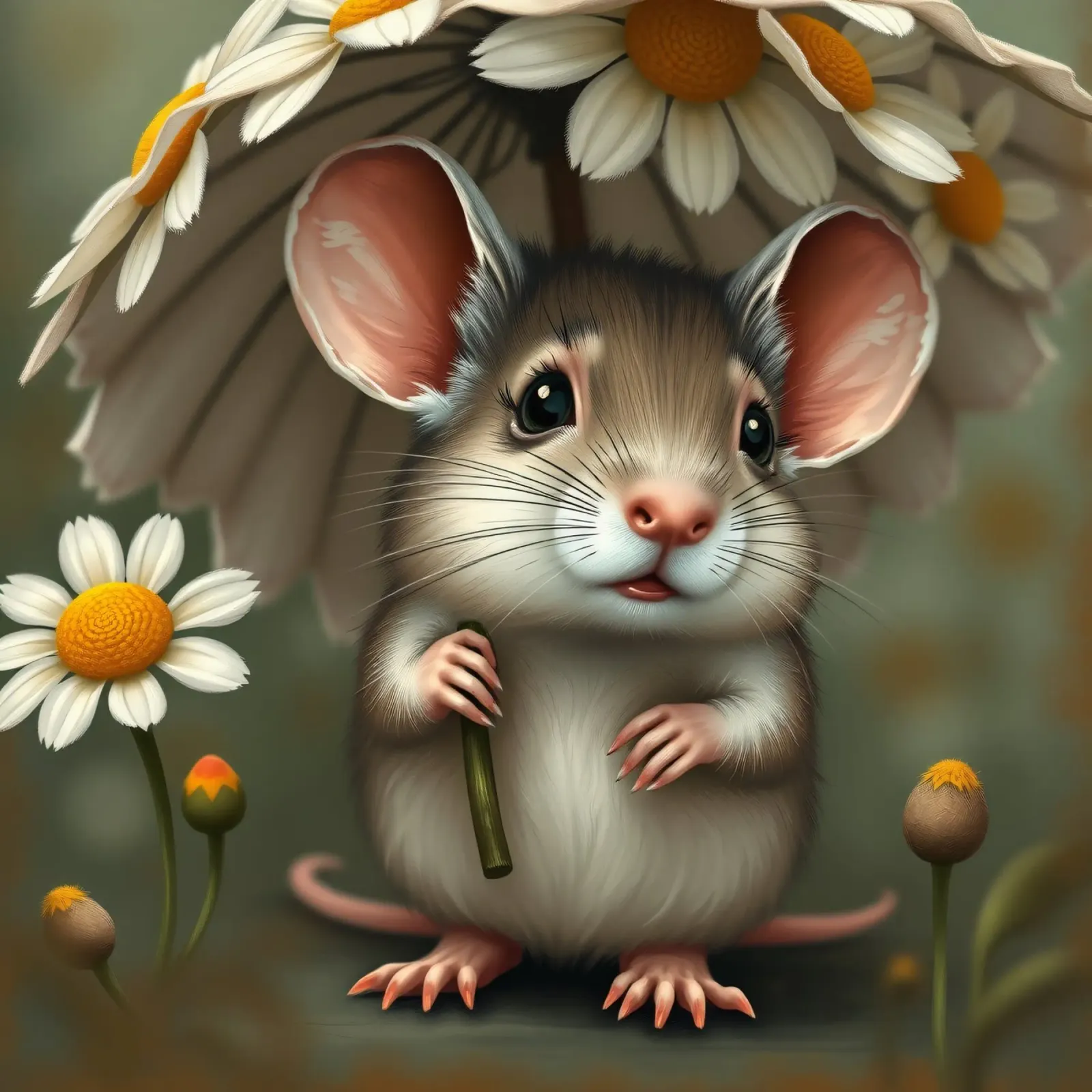 Une jolie souris abritée sous un parapluie de marguerites hahnemühle de DesignDoodle