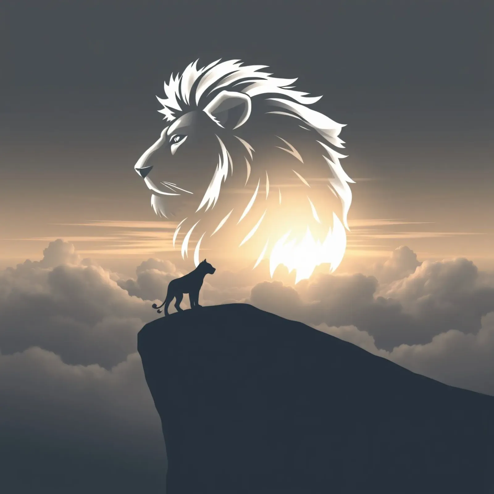 Majestic lion silhouette overlooking clouds at sunset poster with plastic frame by DesignDoodle