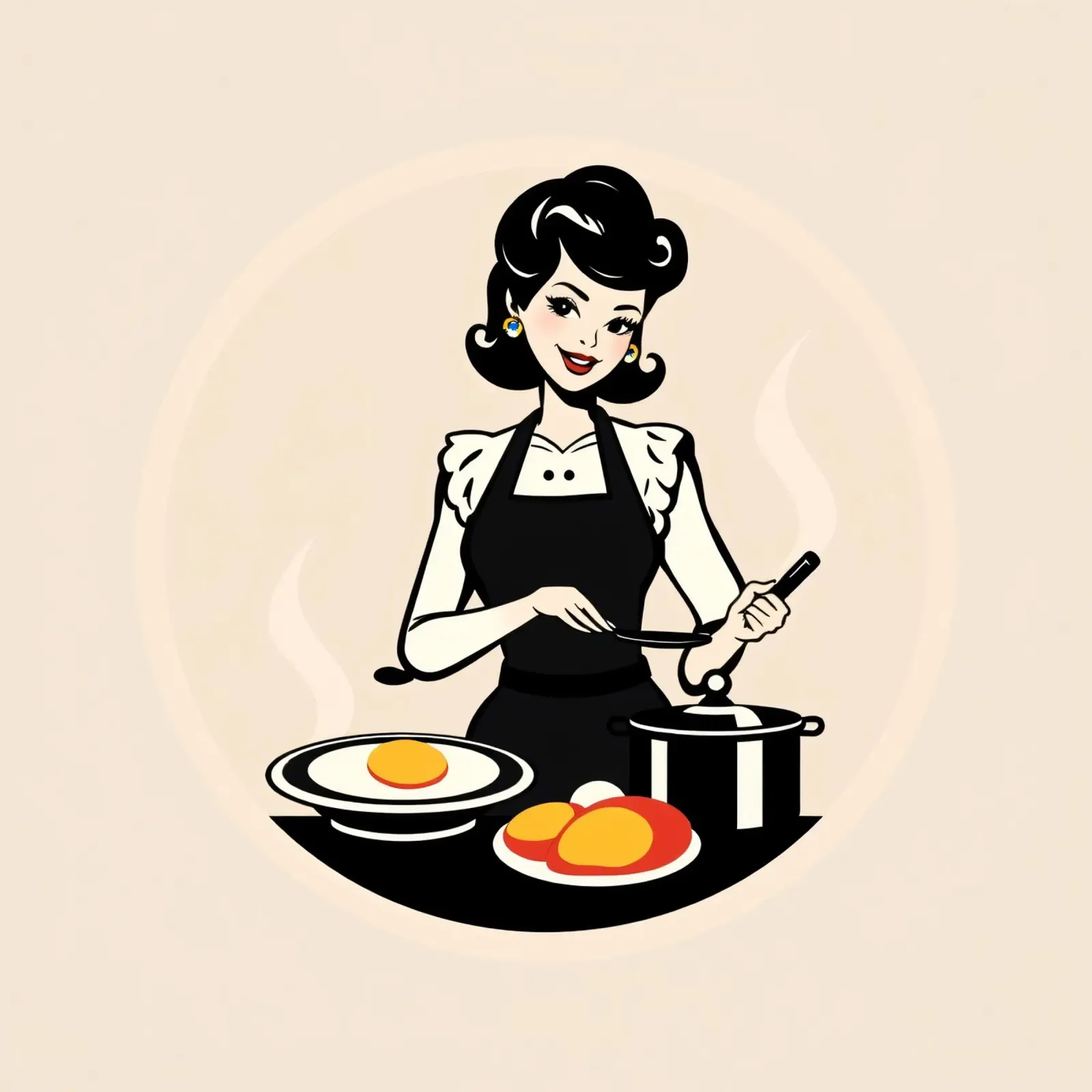 Un'ambientazione vintage in cucina dove una donna con il grembiule cucina pellicola backlit da DesignDoodle