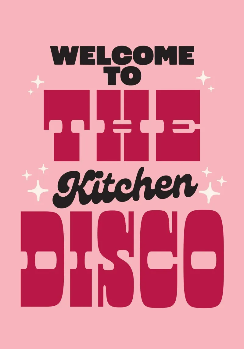 Welcome To The Kitchen Disco poster with aluminum frame by Lolly & Roobs